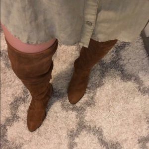 Cognac colored thigh high boots